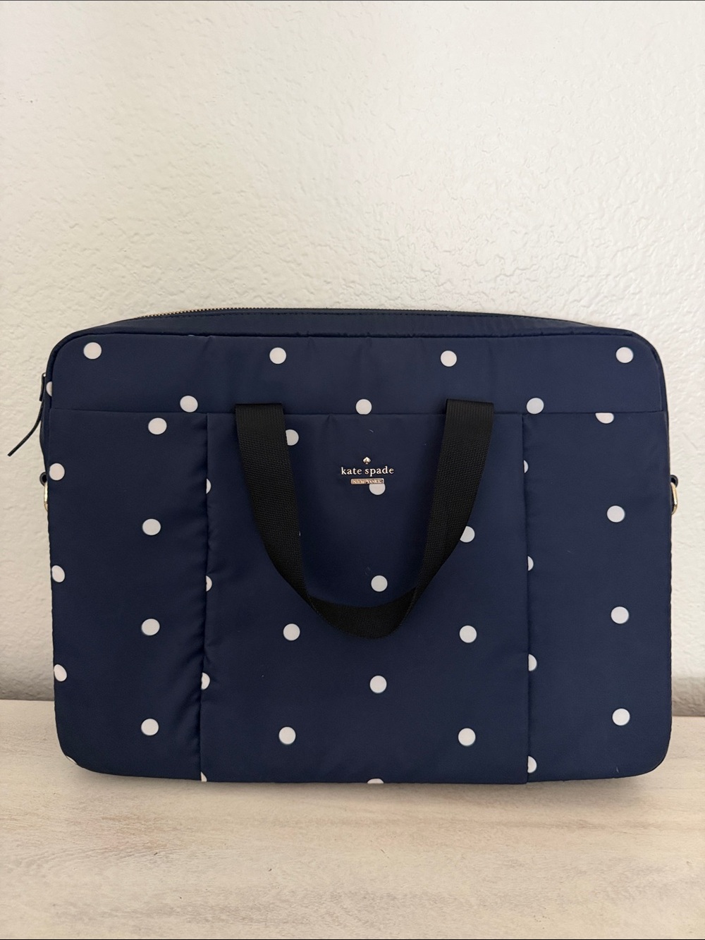 kate spade celebration dot 15” navy and white polka dot laptop commuter Bag